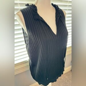 WHBM Ribbed Sleeveless Top, Split-Neck w/ Tie